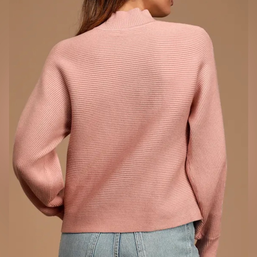 Lulu’s Pink Ribbed Mock Neck Sweater - Picture 4 of 4